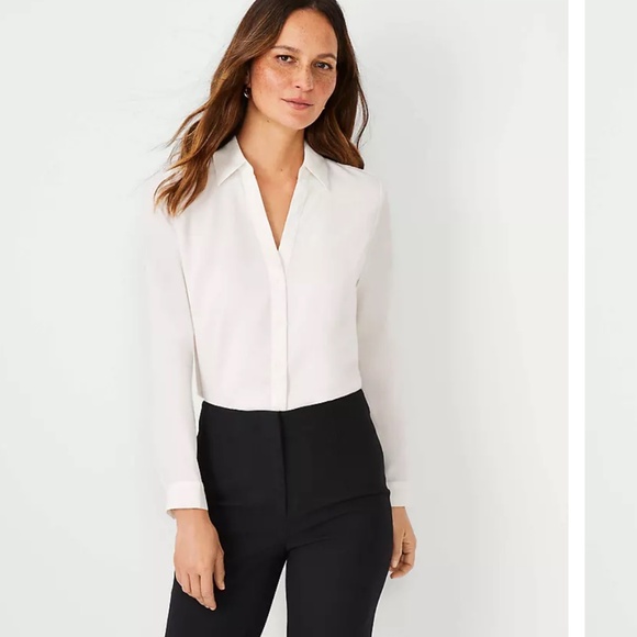 Ann Taylor Blouse top Ivory Petite XXS Long Sleeve - Picture 3 of 7